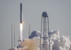 An Orbital Sciences Corp. Antares rocket is seen as it launches from NASA's Wallops Flight Facility, Jan. 9, in Virginia. Antares is carrying the Cygnus spacecraft on a cargo resupply mission to the International Space Station. --NASA photo.